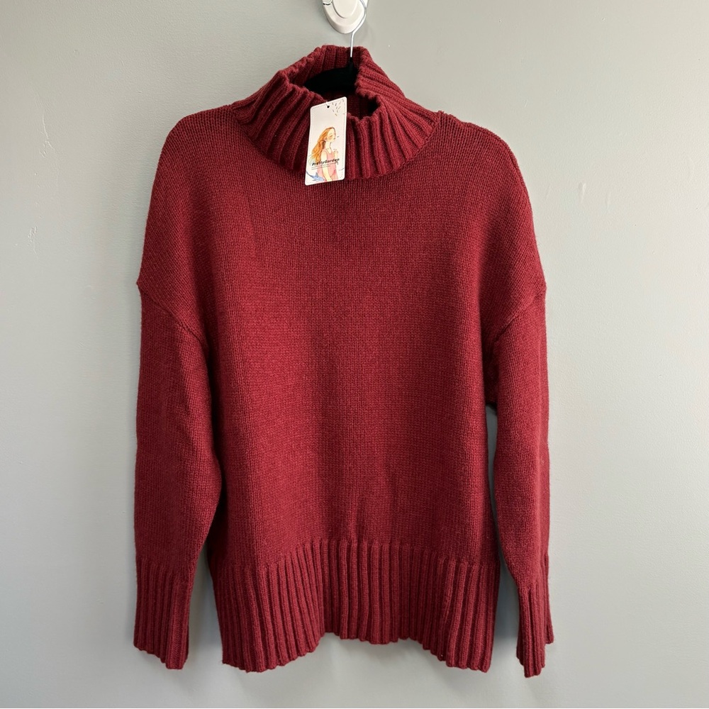 PrettyGarden‎ NEW Women’s Burgundy Turtleneck Oversized Knit Sweater Size M
